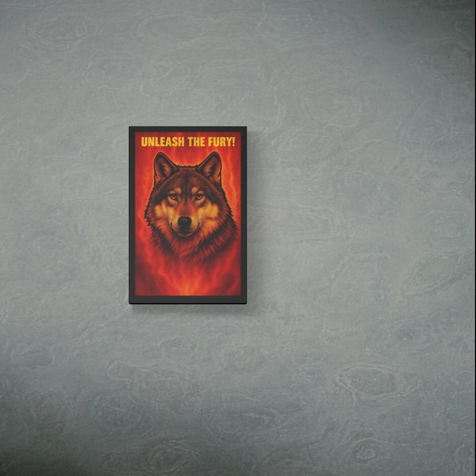 "Unleash the Fury!" Wolf Wall Canvas — Fiery Animal Art Print