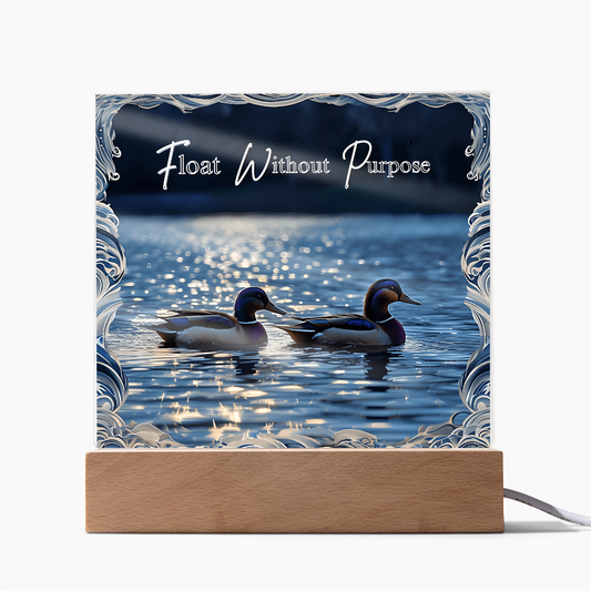 'Float Without Purpose' Mallard Duck Square Acrylic Plaque - Light Up