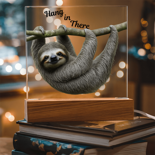 'Hang in There' Sloth Acrylic Square Plaque - Light Up