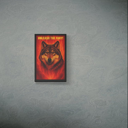 "Unleash the Fury!" Wolf Wall Canvas — Fiery Animal Art Print