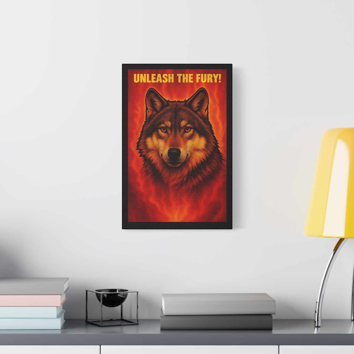 "Unleash the Fury!" Wolf Wall Canvas — Fiery Animal Art Print