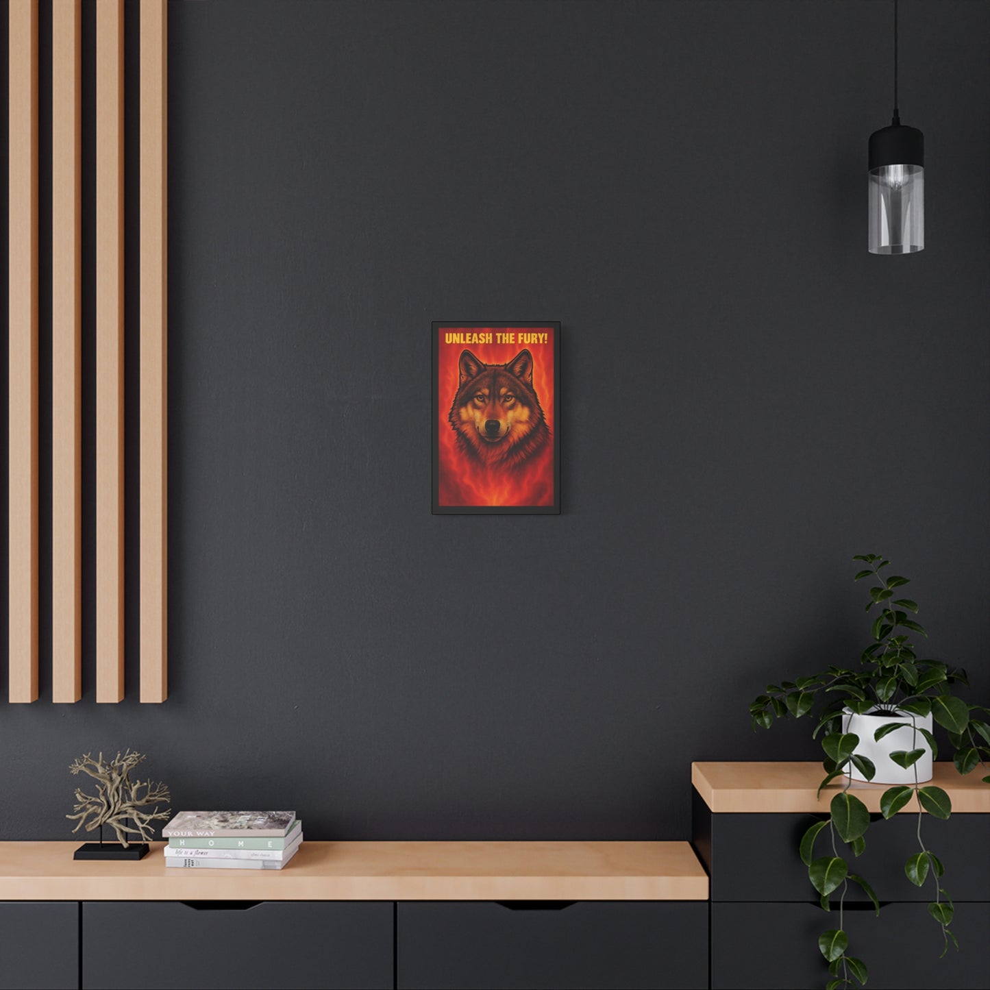 "Unleash the Fury!" Wolf Wall Canvas — Fiery Animal Art Print