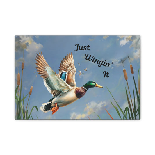 "Just Wingin' It" Mallard Duck Inspirational Nature Canvas Print