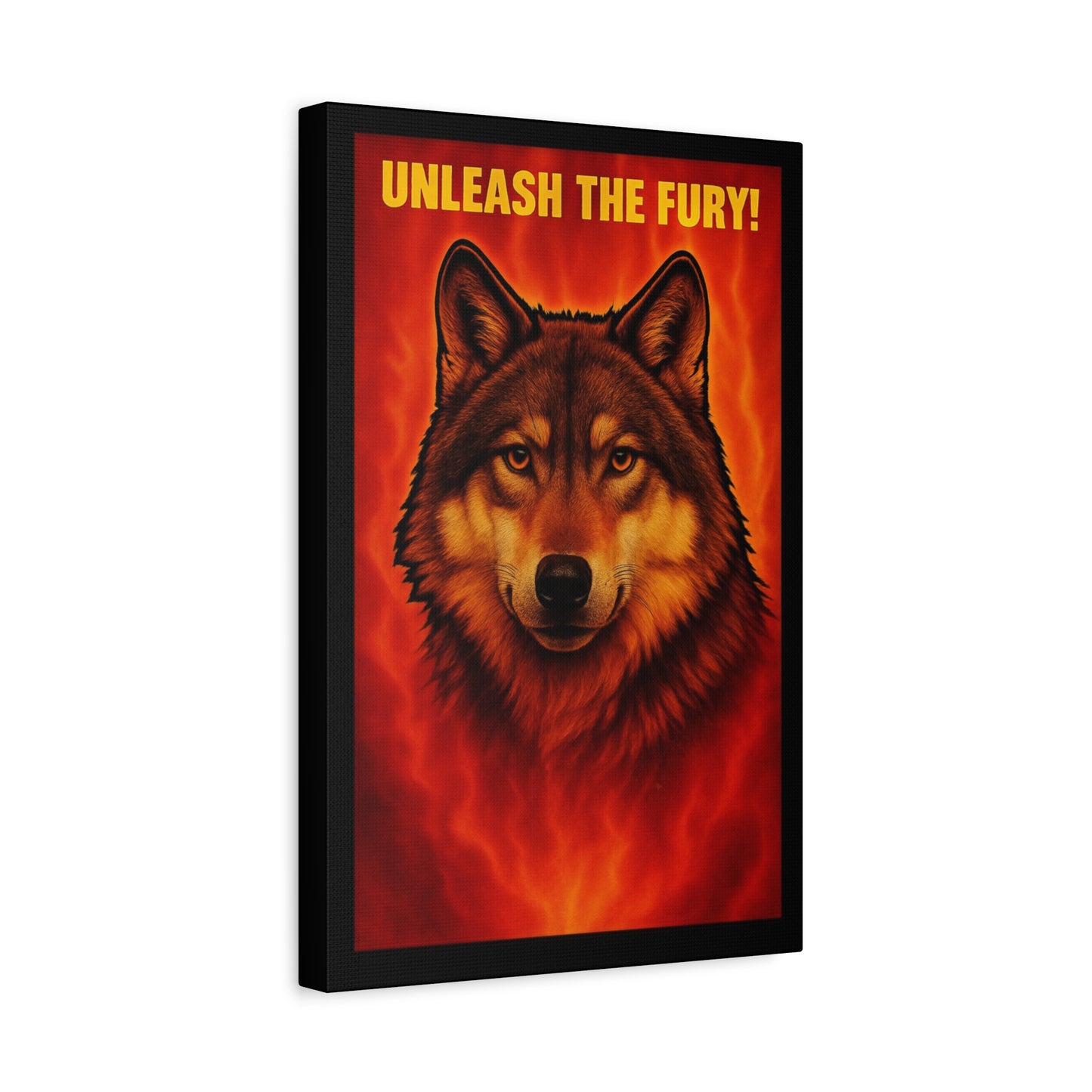 "Unleash the Fury!" Wolf Wall Canvas — Fiery Animal Art Print