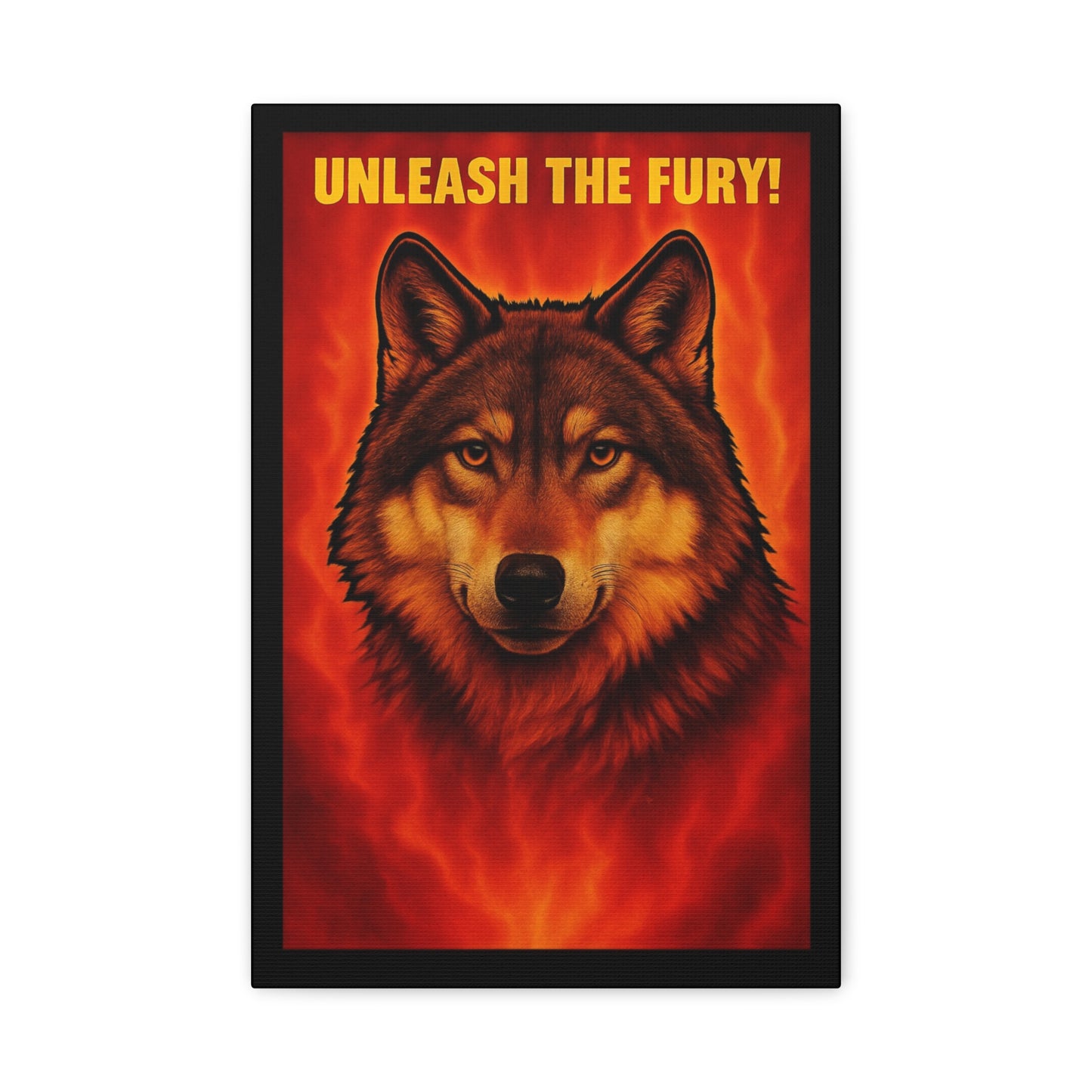 "Unleash the Fury!" Wolf Wall Canvas — Fiery Animal Art Print
