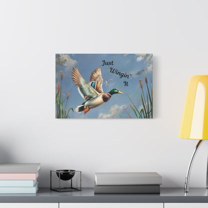"Just Wingin' It" Mallard Duck Inspirational Nature Canvas Print