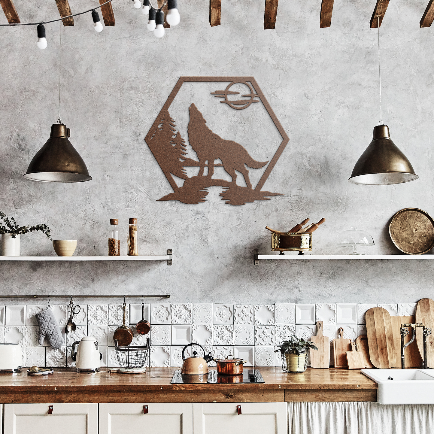 Howling_Wolf_Metal_Sign_Copper_Rustic_Kitchen_Mockup.png