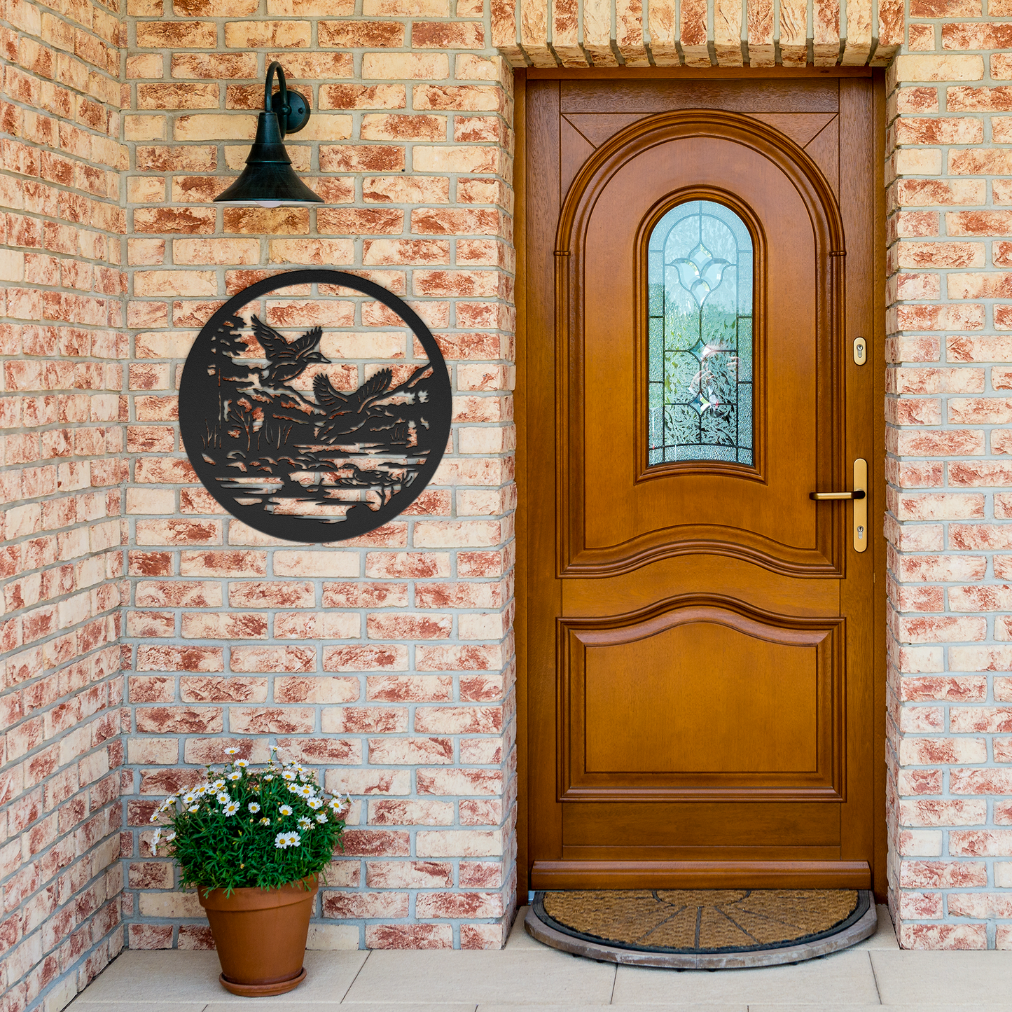 Mallard_Duck_Metal_Sign_Black_Brick_Entrance_Mockup.png