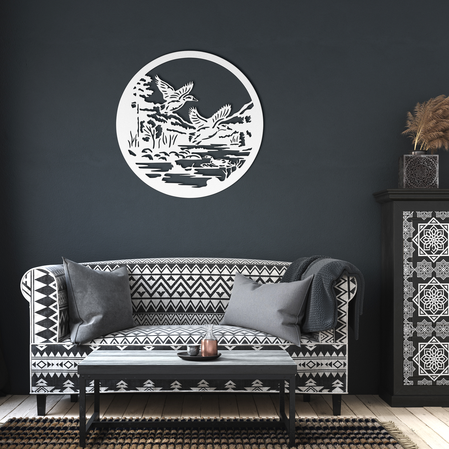 Mallard_Duck_Metal_Sign_White_Dark_Living_Room_Mockup.png