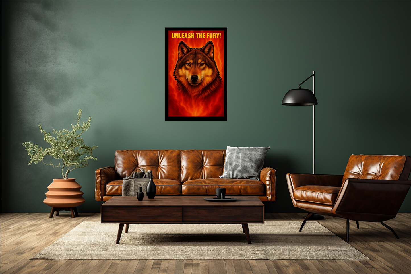 "Unleash the Fury!" Wolf Wall Canvas — Fiery Animal Art Print