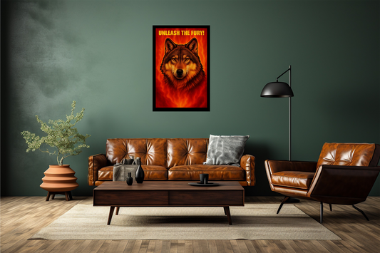 "Unleash the Fury!" Wolf Wall Canvas — Fiery Animal Art Print