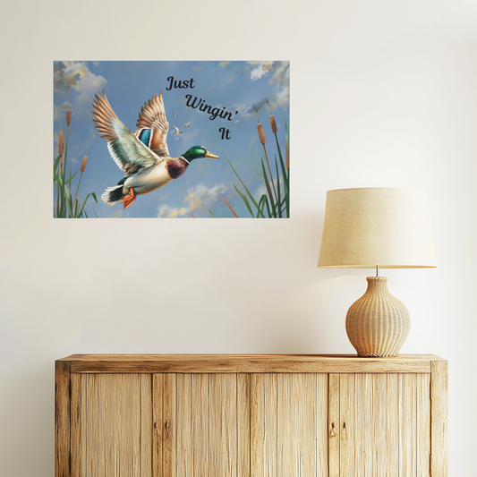 "Just Wingin' It" Mallard Duck Inspirational Nature Canvas Print