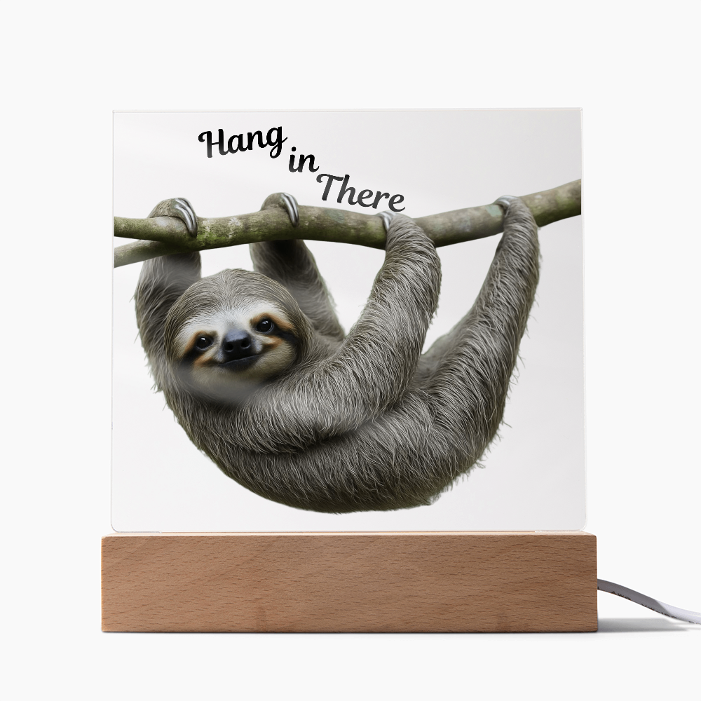 'Hang in There' Sloth Acrylic Square Plaque - Light Up