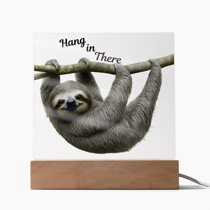 'Hang in There' Sloth Acrylic Square Plaque - Light Up