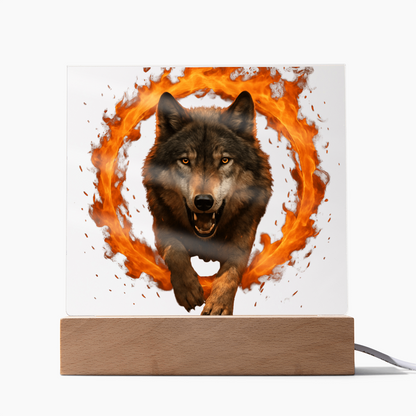 Fire Wolf Square Acrylic Plaque - Light Up