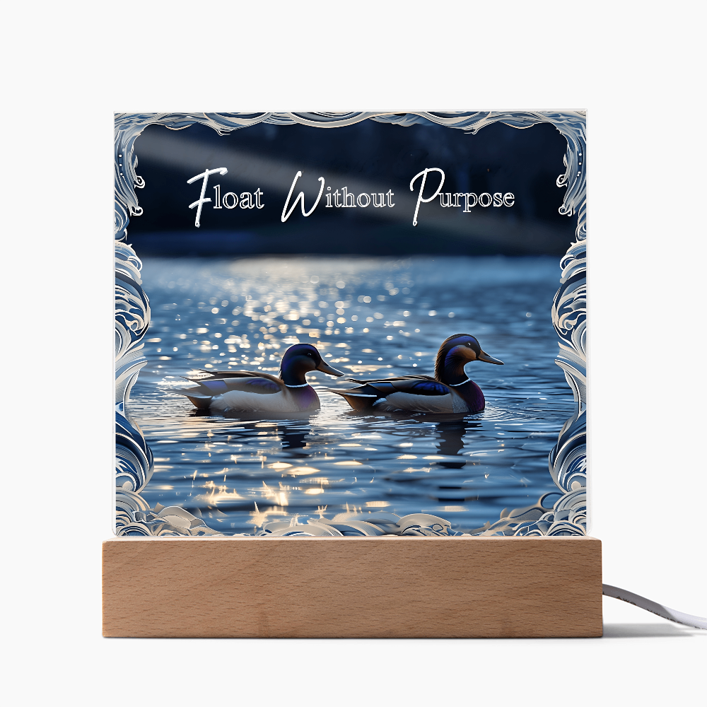 'Float Without Purpose' Mallard Duck Square Acrylic Plaque - Light Up