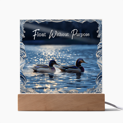 'Float Without Purpose' Mallard Duck Square Acrylic Plaque - Light Up