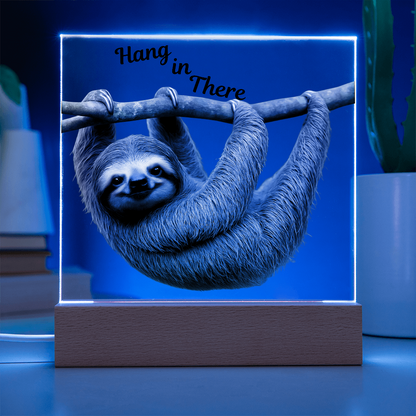 'Hang in There' Sloth Acrylic Square Plaque - Light Up