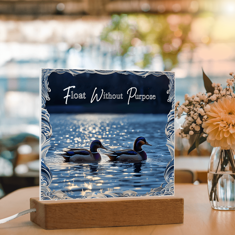 'Float Without Purpose' Mallard Duck Square Acrylic Plaque - Light Up