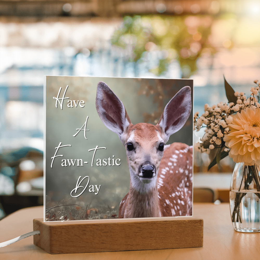 'Fawn-Tastic Day' Deer Square Acrylic Plaque - Light Up