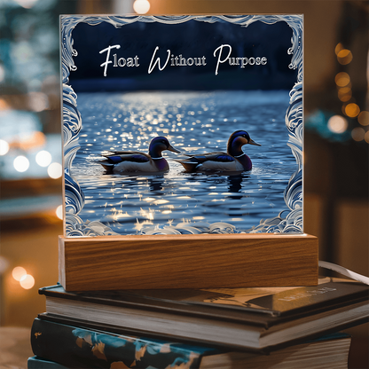 'Float Without Purpose' Mallard Duck Square Acrylic Plaque - Light Up