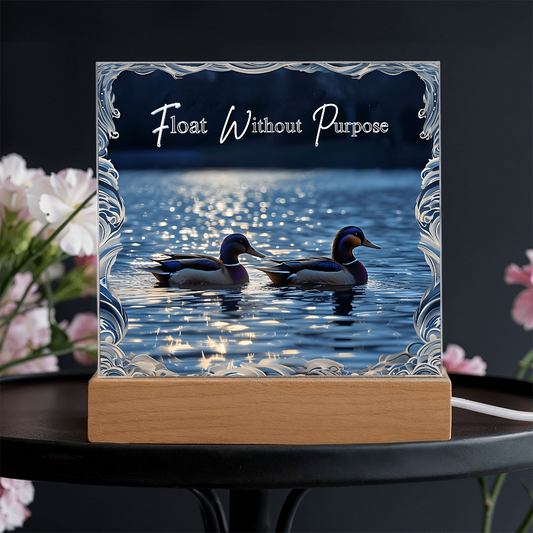 'Float Without Purpose' Mallard Duck Square Acrylic Plaque - Light Up