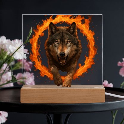 Fire Wolf Square Acrylic Plaque - Light Up
