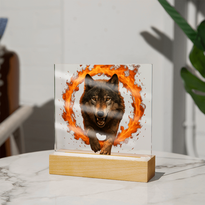 Fire Wolf Square Acrylic Plaque - Light Up