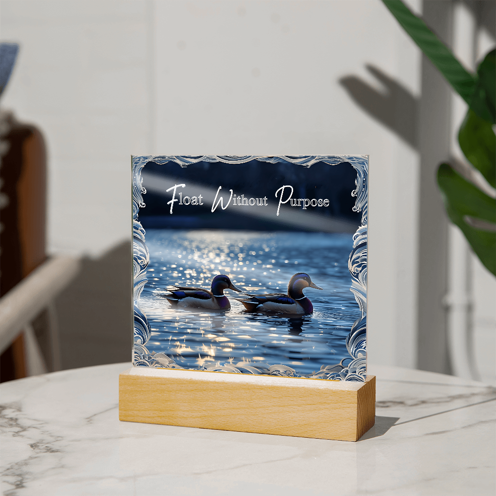 'Float Without Purpose' Mallard Duck Square Acrylic Plaque - Light Up