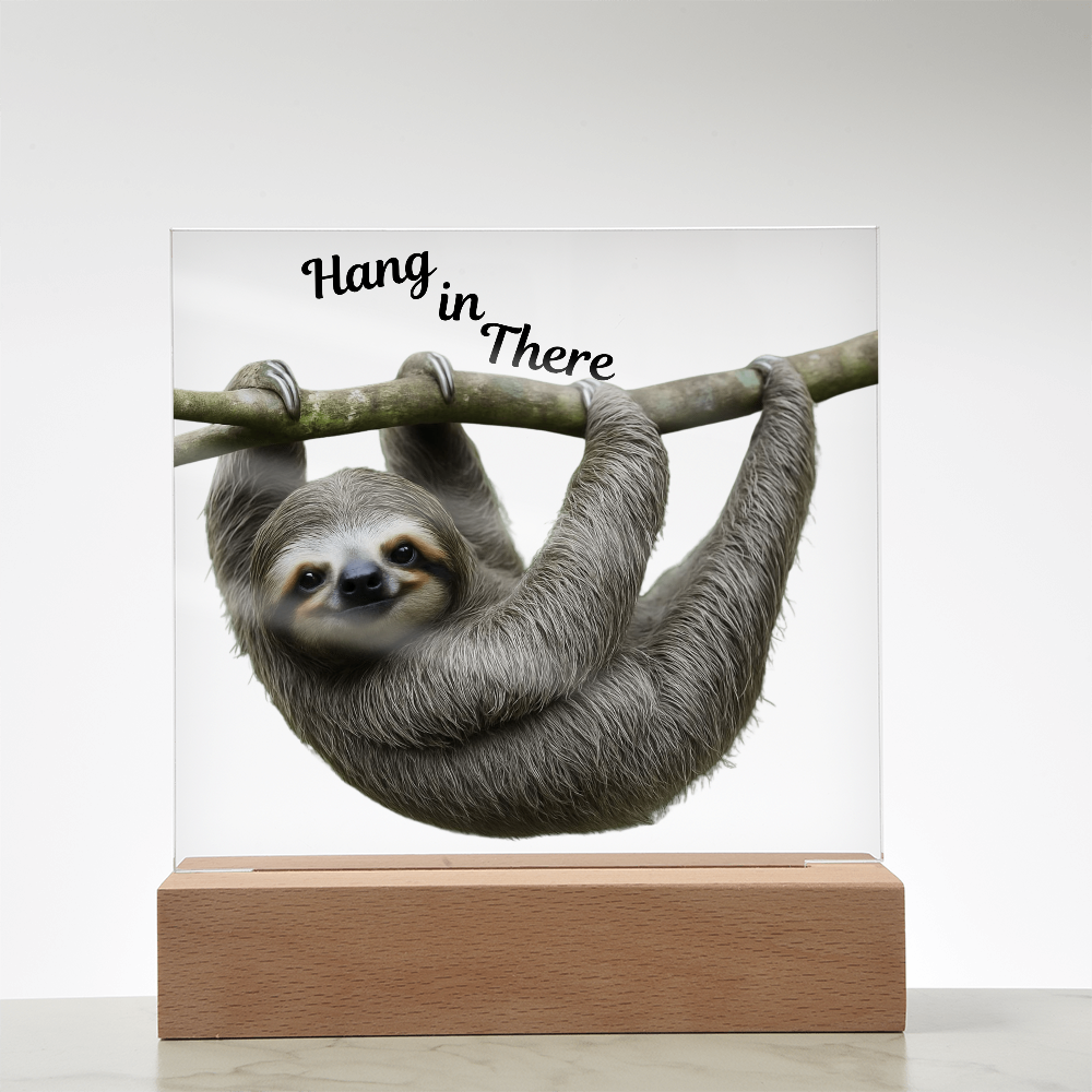 'Hang in There' Sloth Acrylic Square Plaque - Light Up