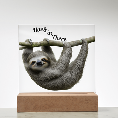 'Hang in There' Sloth Acrylic Square Plaque - Light Up