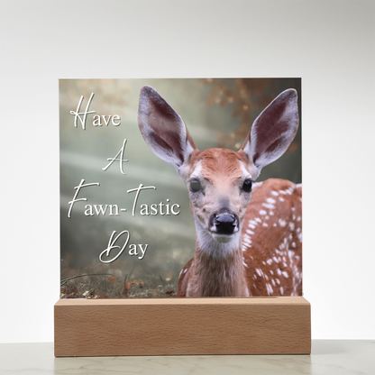'Fawn-Tastic Day' Deer Square Acrylic Plaque - Light Up