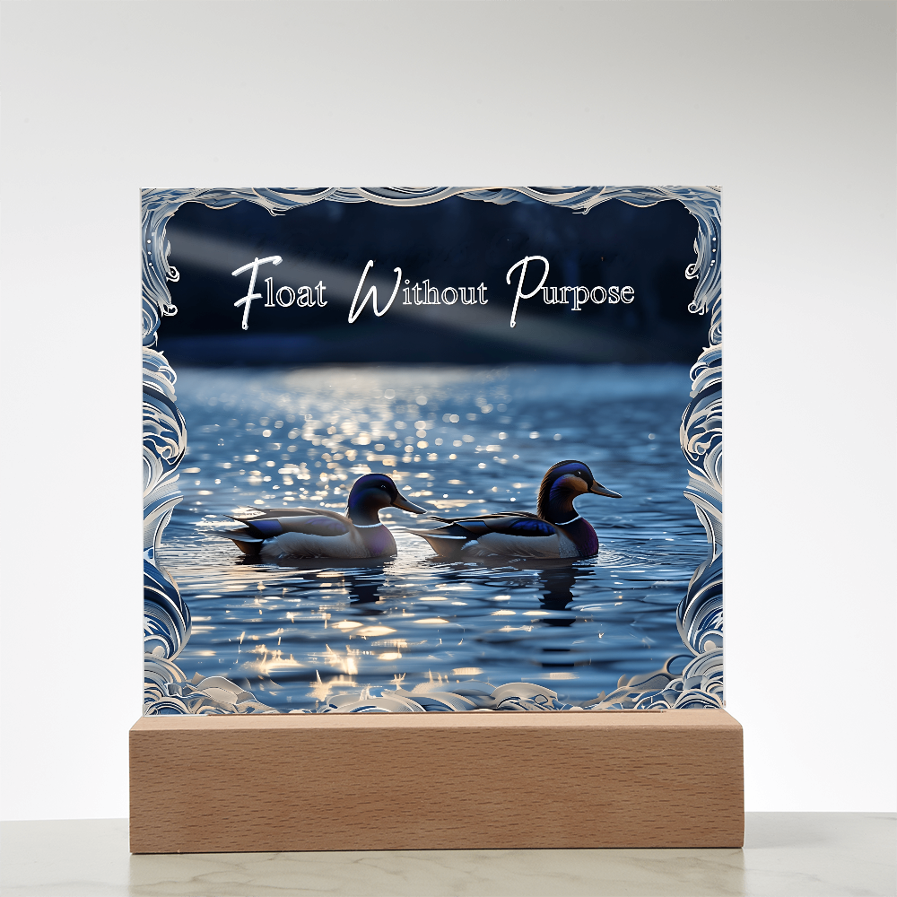 'Float Without Purpose' Mallard Duck Square Acrylic Plaque - Light Up