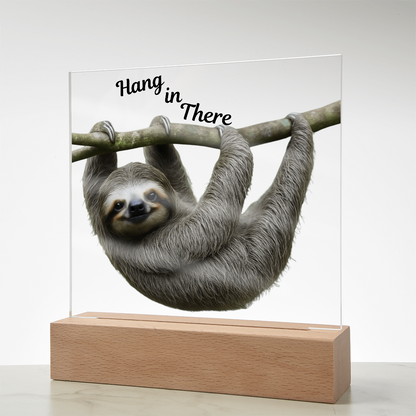 'Hang in There' Sloth Acrylic Square Plaque - Light Up