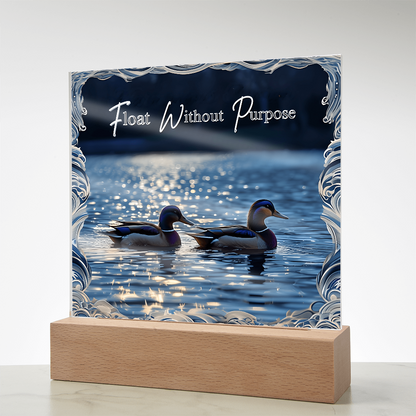 'Float Without Purpose' Mallard Duck Square Acrylic Plaque - Light Up