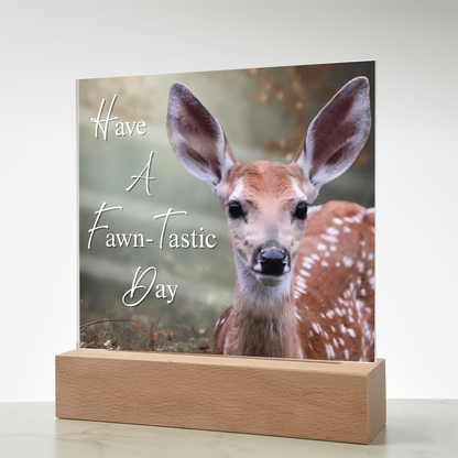 'Fawn-Tastic Day' Deer Square Acrylic Plaque - Light Up