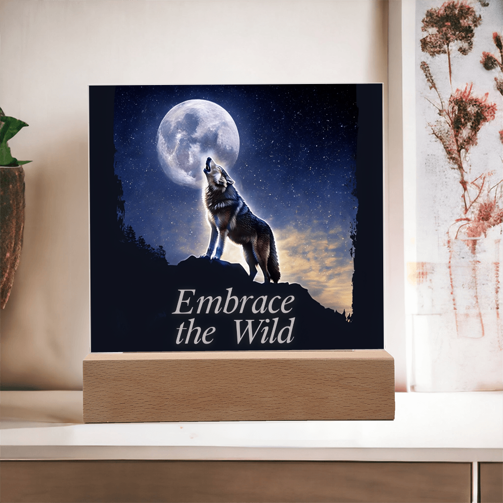 'Embrace the Wild' Wolf Square Acrylic Plaque - Light Up