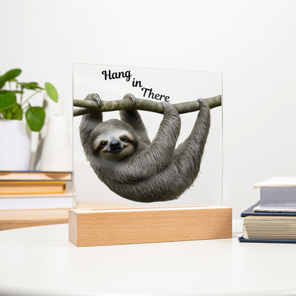 'Hang in There' Sloth Acrylic Square Plaque - Light Up