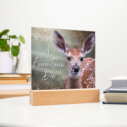 'Fawn-Tastic Day' Deer Square Acrylic Plaque - Light Up