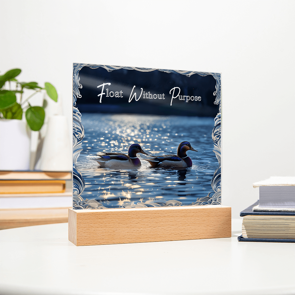 'Float Without Purpose' Mallard Duck Square Acrylic Plaque - Light Up