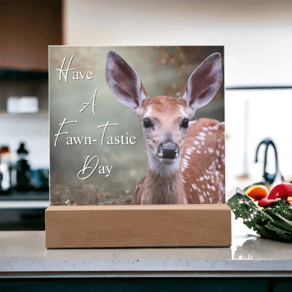 'Fawn-Tastic Day' Deer Square Acrylic Plaque - Light Up