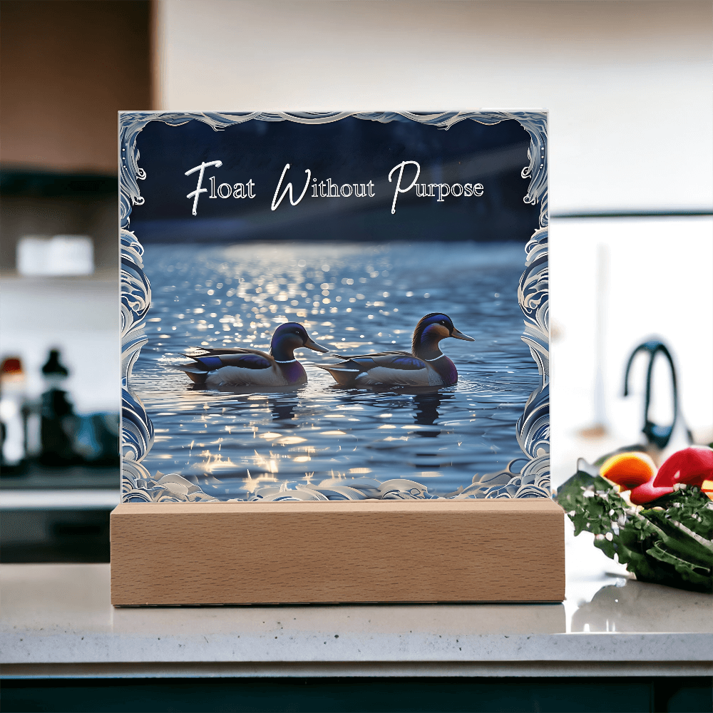 'Float Without Purpose' Mallard Duck Square Acrylic Plaque - Light Up