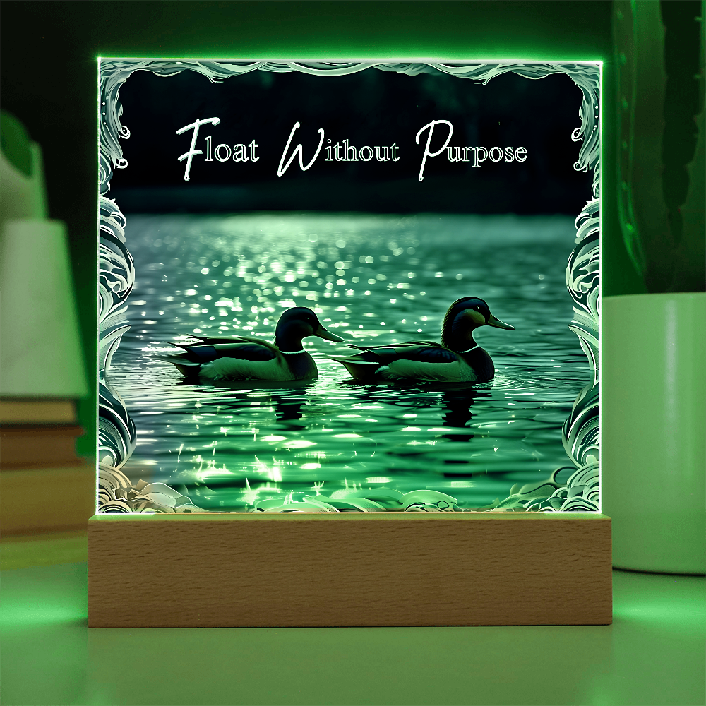 'Float Without Purpose' Mallard Duck Square Acrylic Plaque - Light Up