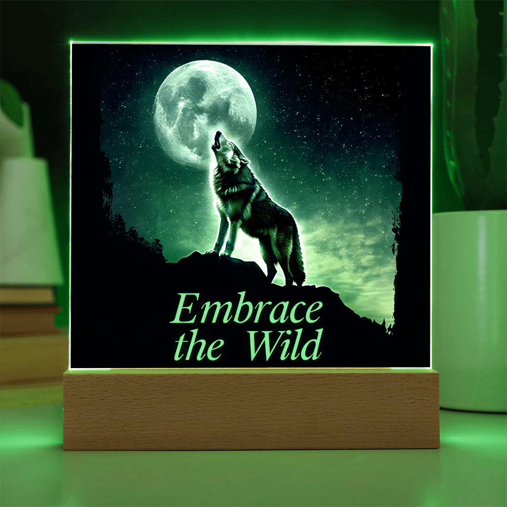 'Embrace the Wild' Wolf Square Acrylic Plaque - Light Up