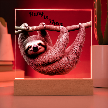 'Hang in There' Sloth Acrylic Square Plaque - Light Up