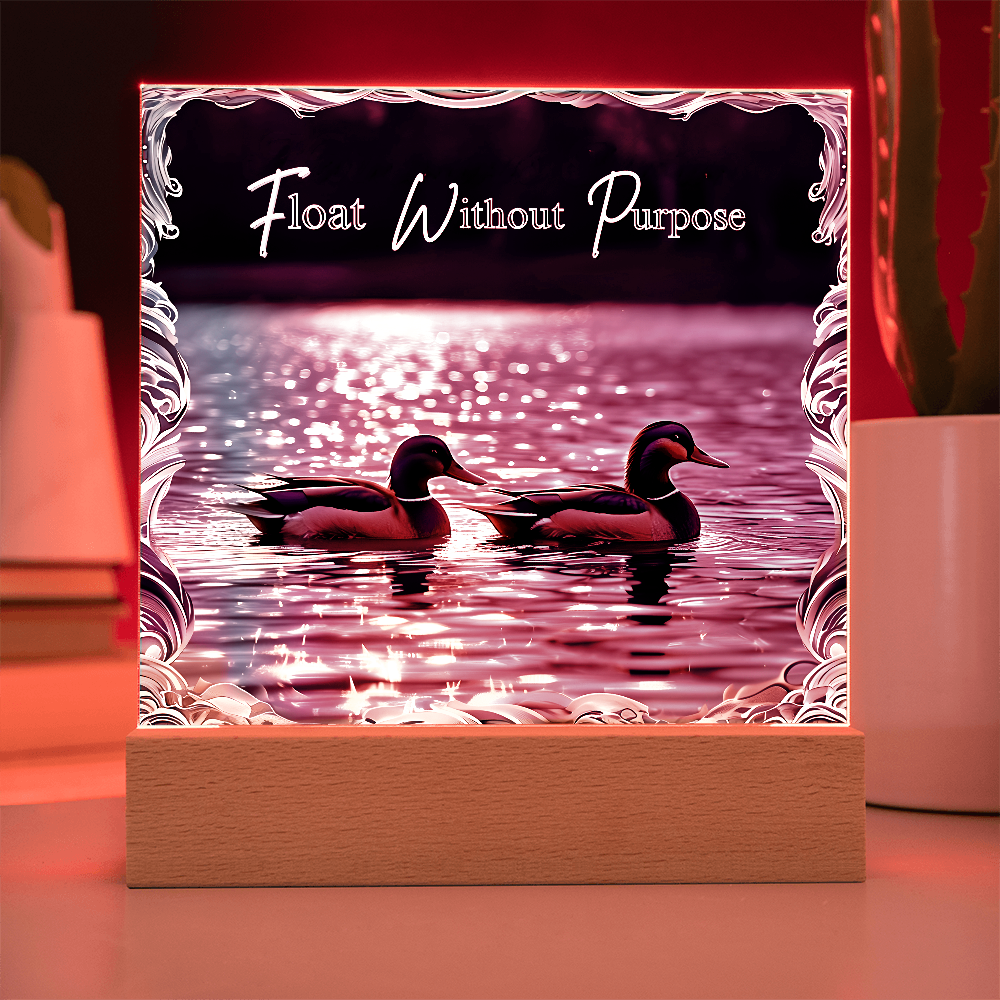 'Float Without Purpose' Mallard Duck Square Acrylic Plaque - Light Up