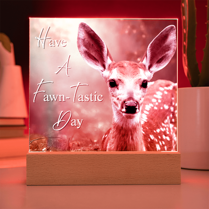'Fawn-Tastic Day' Deer Square Acrylic Plaque - Light Up