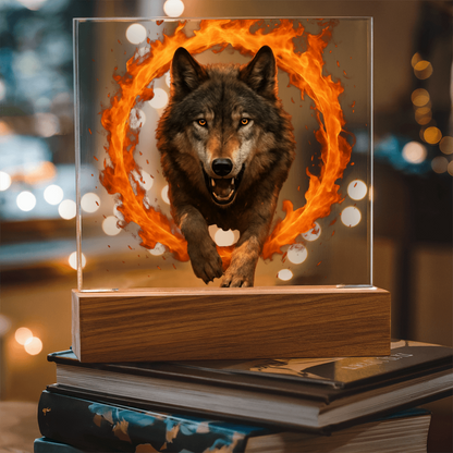 Fire Wolf Square Acrylic Plaque - Light Up