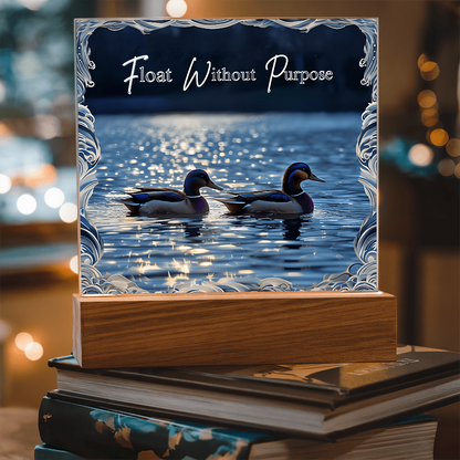 'Float Without Purpose' Mallard Duck Square Acrylic Plaque - Light Up