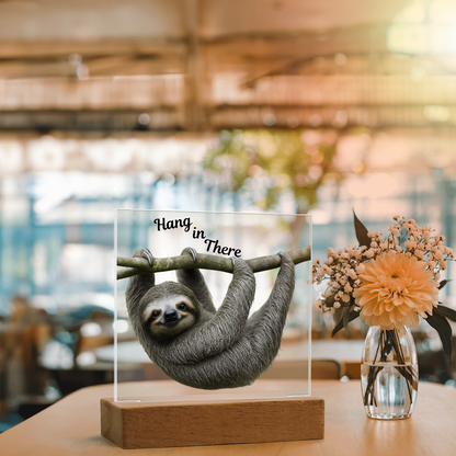 'Hang in There' Sloth Acrylic Square Plaque - Light Up